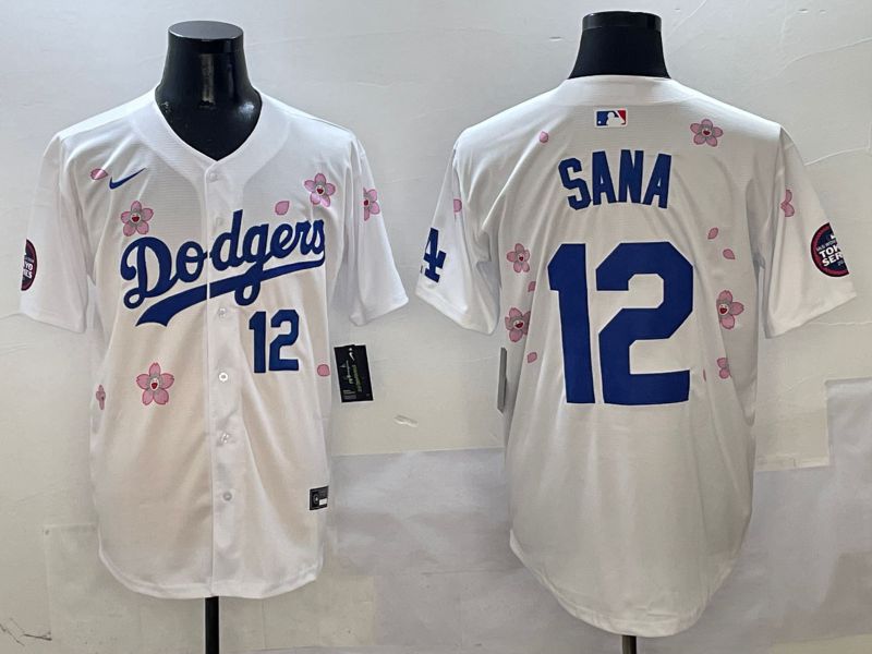 Men Los Angeles Dodgers 12 Sana White Sakura Edition 2025 Nike MLB Jersey style 4